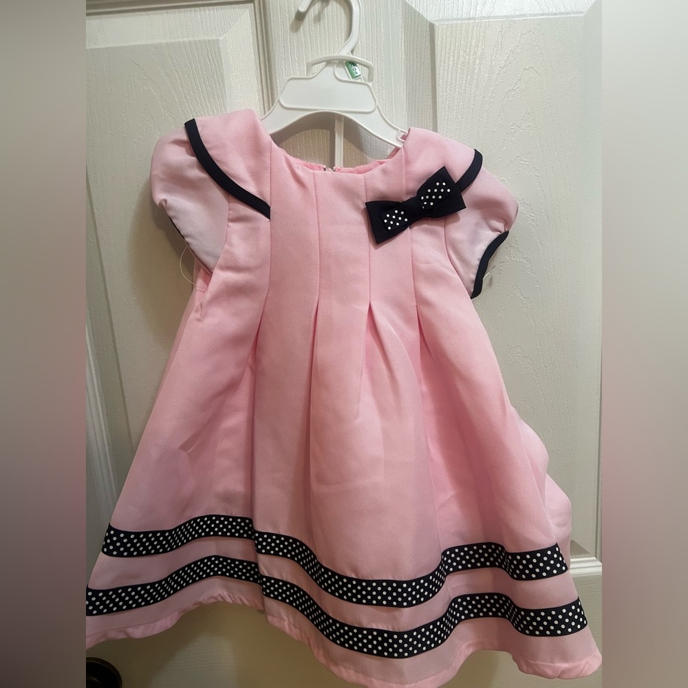 Rare Editions Pink Dress with Black Bow and Hat size 18 months